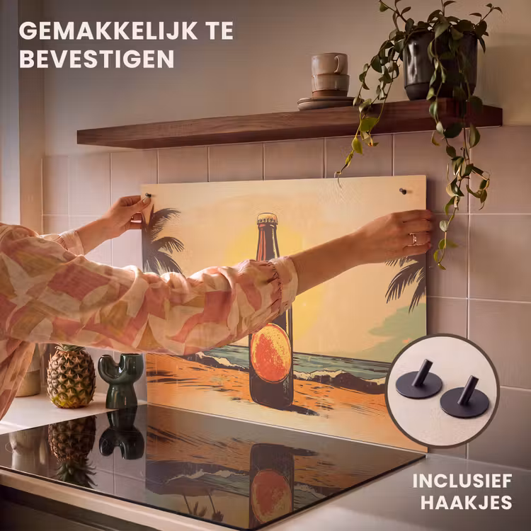 Inductie beschermer en spatscherm (2in1) - Bierfles - Zonsondergang - Palmbomen - Zee — 7