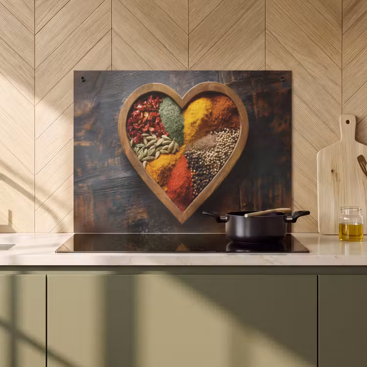 Inductie beschermer en spatscherm (2in1) - Houten - Hart - Kleurrijke - Specerijen — 2