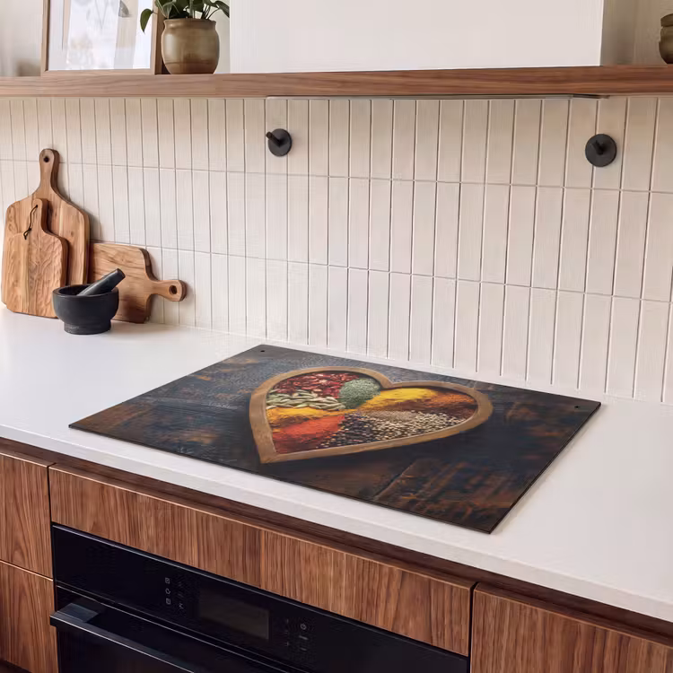 Inductie beschermer en spatscherm (2in1) - Houten - Hart - Kleurrijke - Specerijen — 3