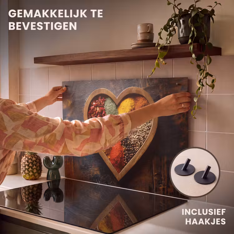 Inductie beschermer en spatscherm (2in1) - Houten - Hart - Kleurrijke - Specerijen — 7