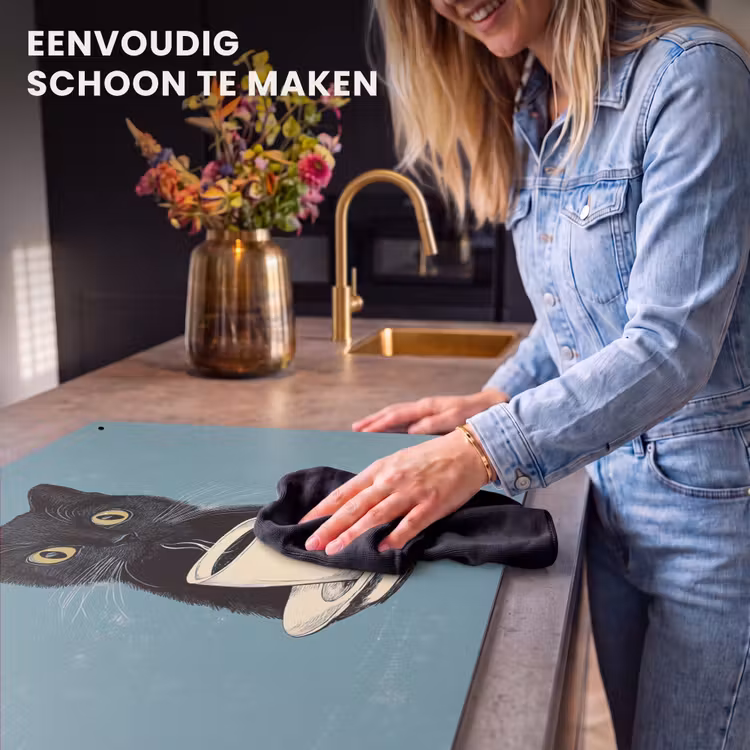 Inductie beschermer en spatscherm (2in1) - Kat - Zwart - Koffie - Minimalistisch — 5