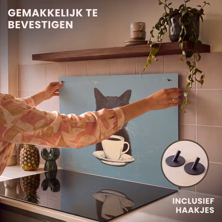 Inductie beschermer en spatscherm (2in1) - Kat - Zwart - Koffie - Minimalistisch — 7