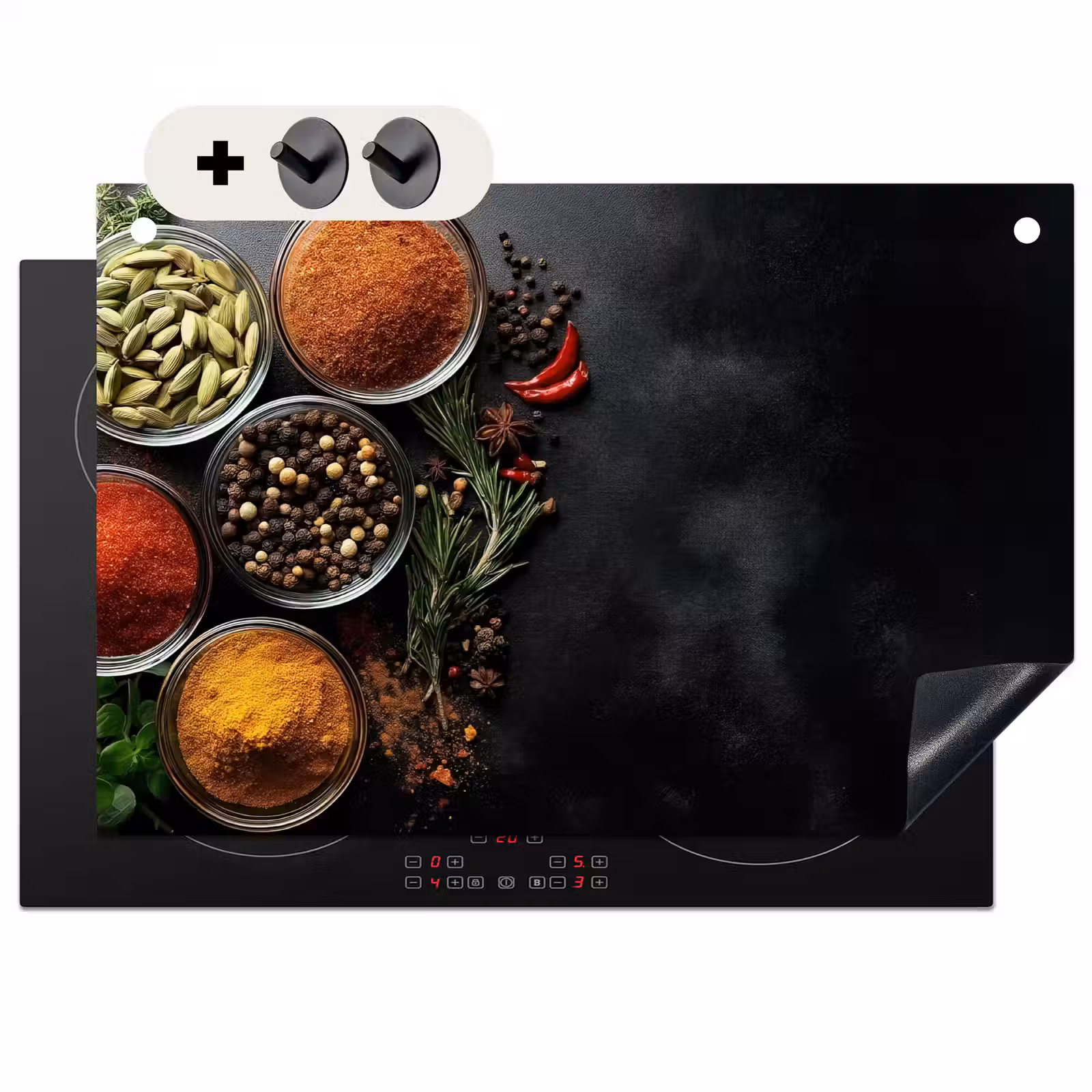 Inductie beschermer en spatscherm (2in1) - Glazen - Bakjes - Blaadjes - Kruiden — 1