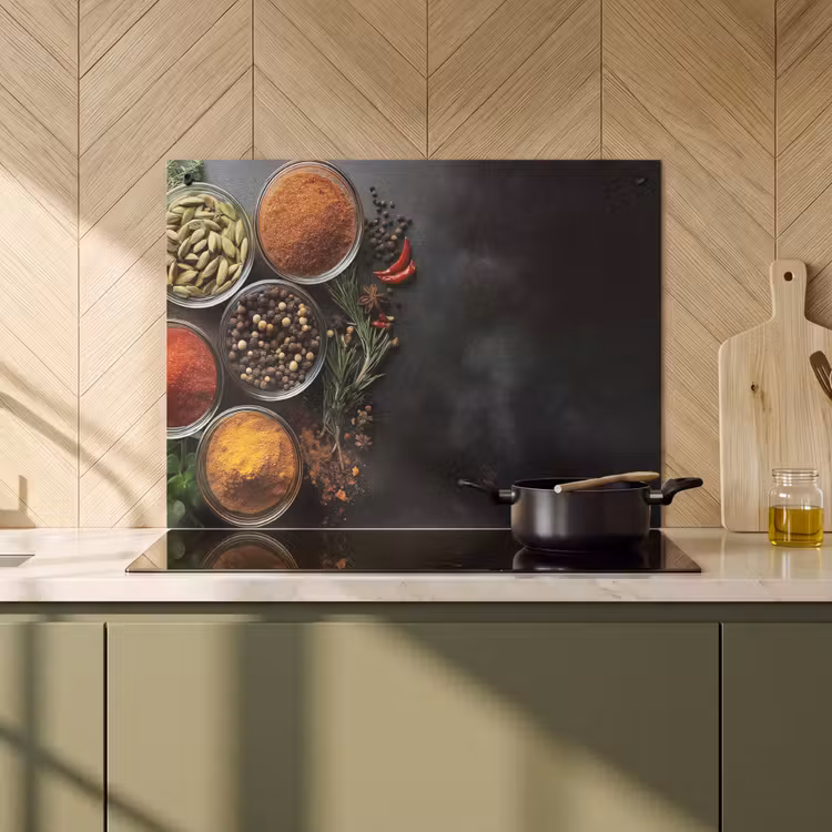 Inductie beschermer en spatscherm (2in1) - Glazen - Bakjes - Blaadjes - Kruiden — 2