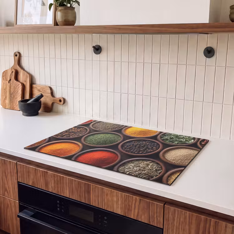 Inductie beschermer en spatscherm (2in1) - Bakjes - Hout - Kruiden - Kleurrijk — 3
