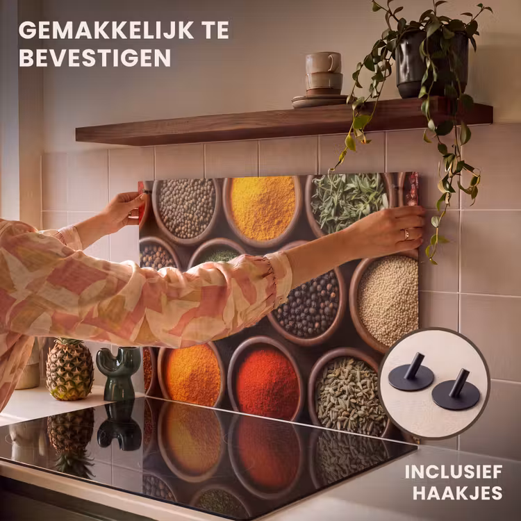 Inductie beschermer en spatscherm (2in1) - Bakjes - Hout - Kruiden - Kleurrijk — 7