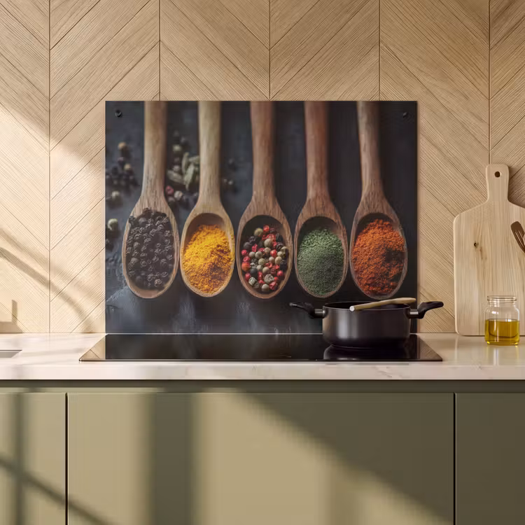 Inductie beschermer en spatscherm (2in1) - Houten - Lepels - Specerijen - Kruiden — 2