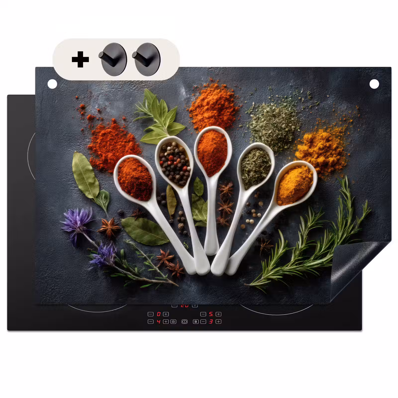 Inductie beschermer en spatscherm (2in1) - Lepels - Wit - Poeder - Kruiden — 1