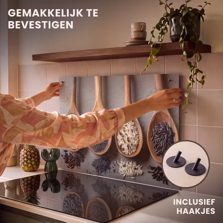 Inductie beschermer en spatscherm (2in1) - Houten - Lepels - Rijst - Zaden — 7