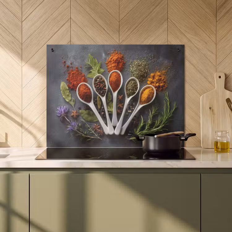 Inductie beschermer en spatscherm (2in1) - Lepels - Wit - Poeder - Kruiden — 2
