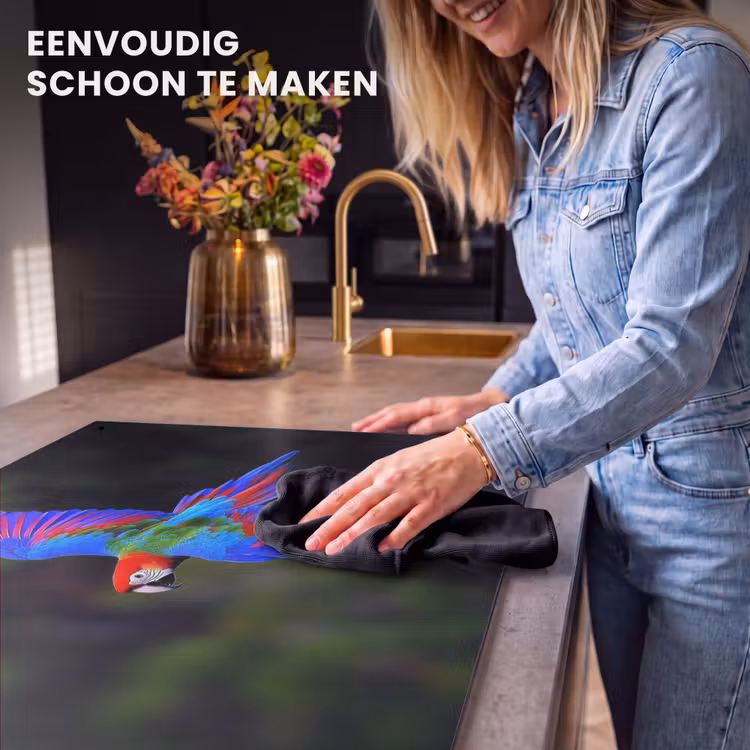 Inductie beschermer en spatscherm (2in1) - Felgekleurd - Papegaai - Bos - Vleugels — 5