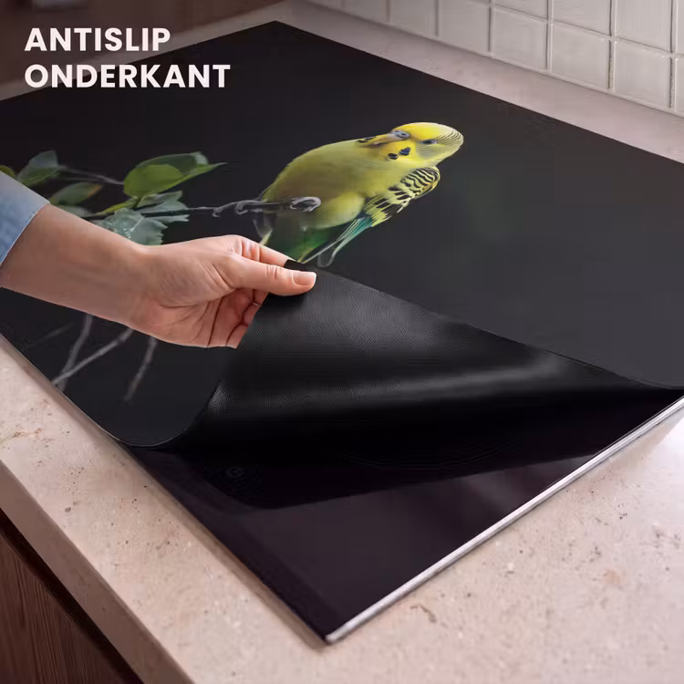 Inductie beschermer en spatscherm (2in1) - Parkiet - Tak - Bladeren - Geel — 4