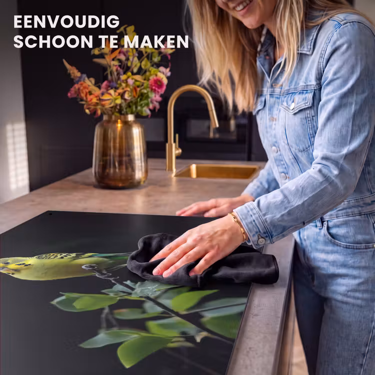 Inductie beschermer en spatscherm (2in1) - Parkiet - Tak - Bladeren - Geel — 5