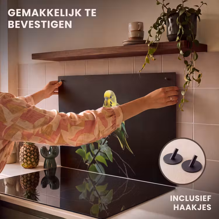 Inductie beschermer en spatscherm (2in1) - Parkiet - Tak - Bladeren - Geel — 7