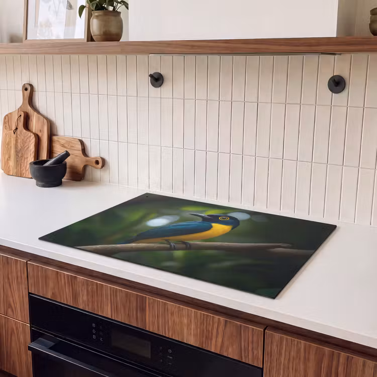 Inductie beschermer en spatscherm (2in1) - Vogel - Tak - Geel - Bladeren — 3