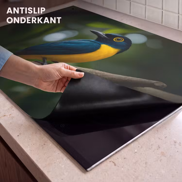Inductie beschermer en spatscherm (2in1) - Vogel - Tak - Geel - Bladeren — 4