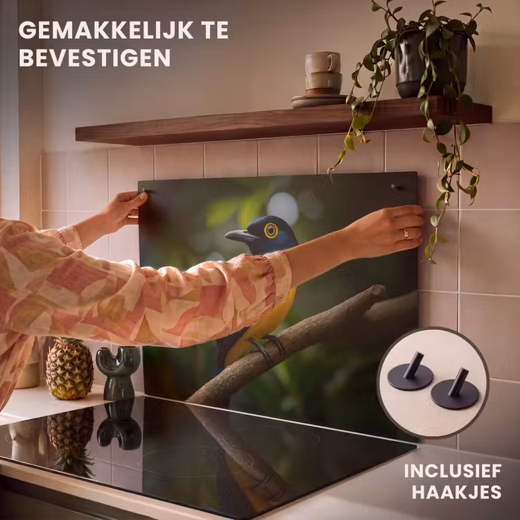 Inductie beschermer en spatscherm (2in1) - Vogel - Tak - Geel - Bladeren — 7