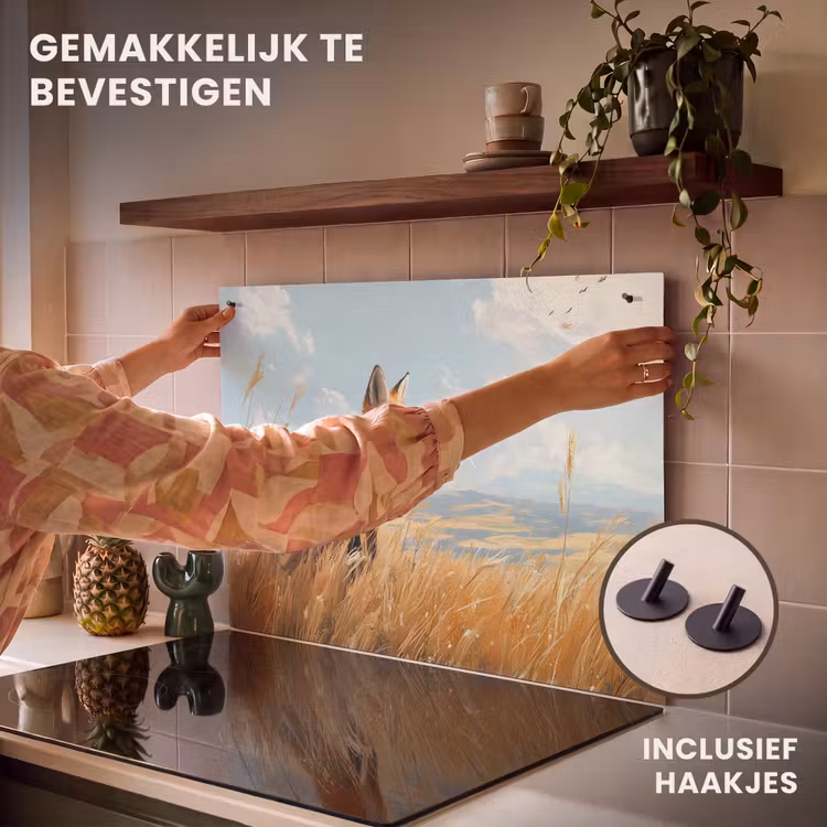 Inductie beschermer en spatscherm (2in1) - Vos - Gras - Wolken - Oranje — 7