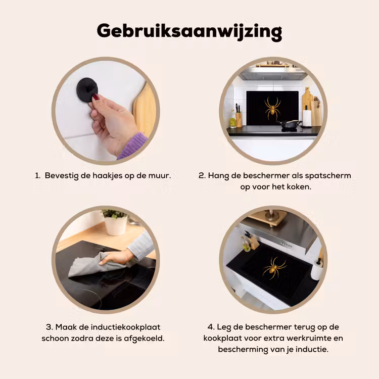 Inductie beschermer en spatscherm (2in1) - Spin - Goud - Minimalistisch - Poten — 6