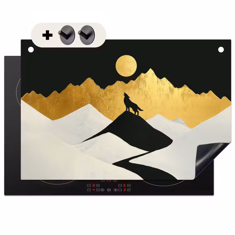 Inductie beschermer en spatscherm (2in1) - Wolf - Bergen - Maan - Zwart — 1