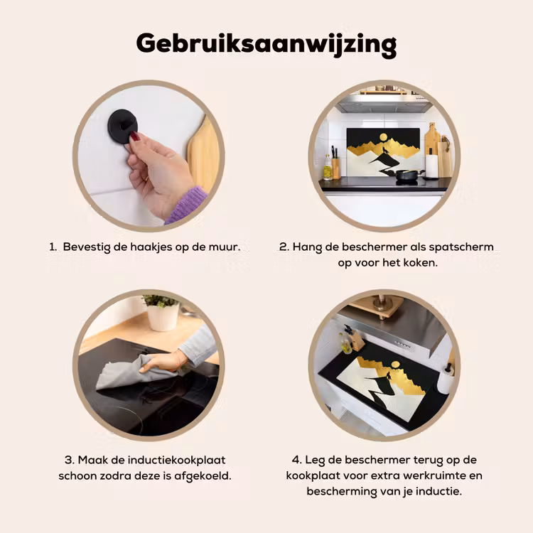 Inductie beschermer en spatscherm (2in1) - Wolf - Bergen - Maan - Zwart — 6