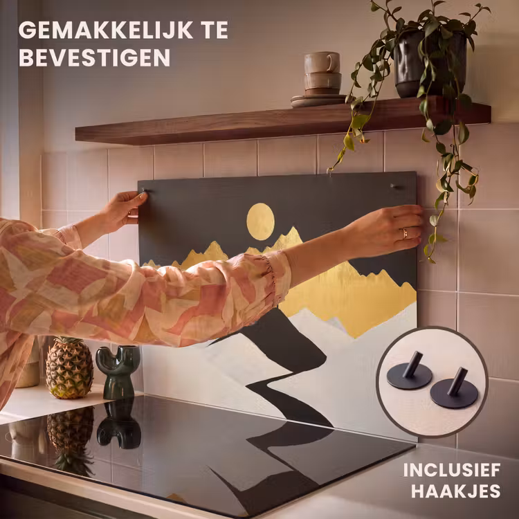 Inductie beschermer en spatscherm (2in1) - Wolf - Bergen - Maan - Zwart — 7