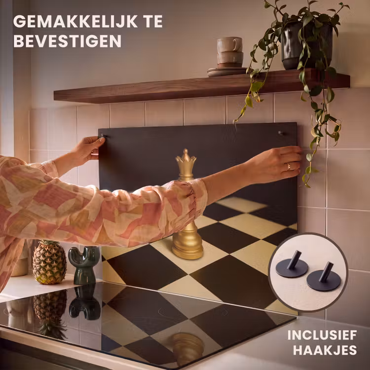 Inductie beschermer en spatscherm (2in1) - Koningin - Schaakstuk - Geblokt - Goud — 7