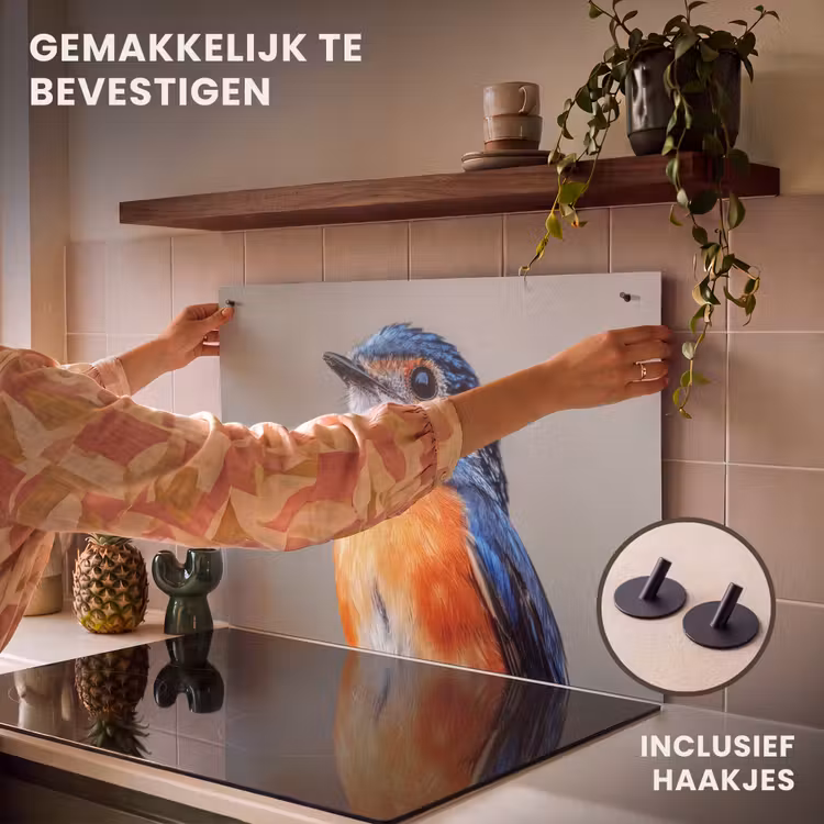 Inductie beschermer en spatscherm (2in1) - Kleurrijk - Vogeltje - Veren - Blauw — 7