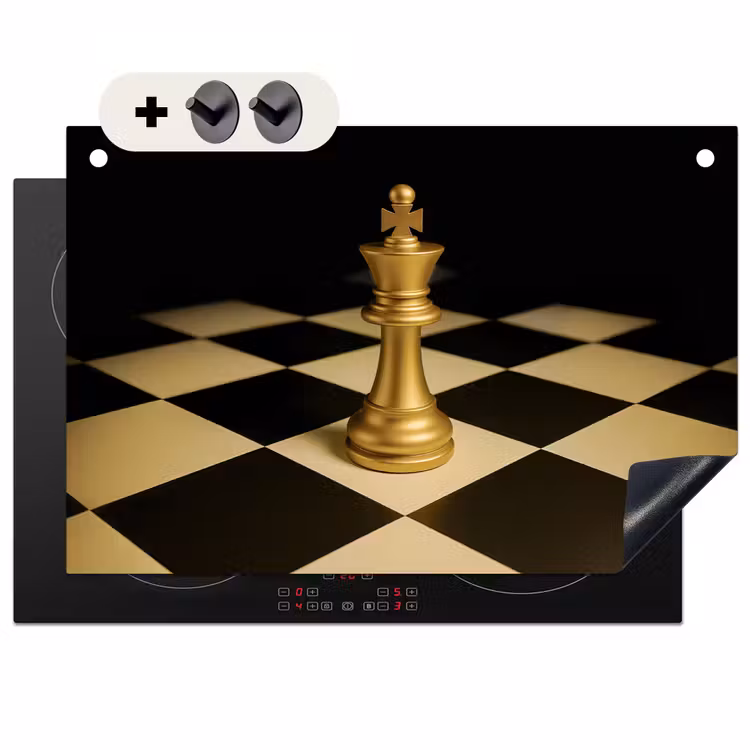 Inductie beschermer en spatscherm (2in1) - Schaakstuk - Koning - Schaakbord - Geblokt — 1