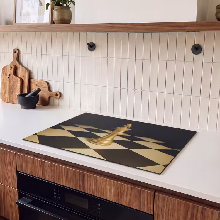 Inductie beschermer en spatscherm (2in1) - Schaakstuk - Koning - Schaakbord - Geblokt — 3