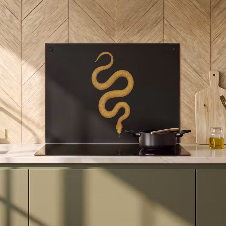 Inductie beschermer en spatscherm (2in1) - Slang - Minimalistisch - Goud — 2