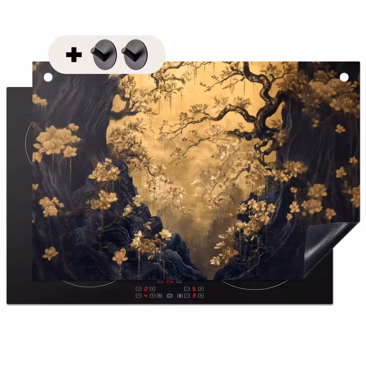 Inductie beschermer en spatscherm (2in1) - Bloemen - Takken - Goud - Sierlijk — 1