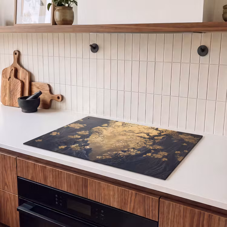 Inductie beschermer en spatscherm (2in1) - Bloemen - Takken - Goud - Sierlijk — 3