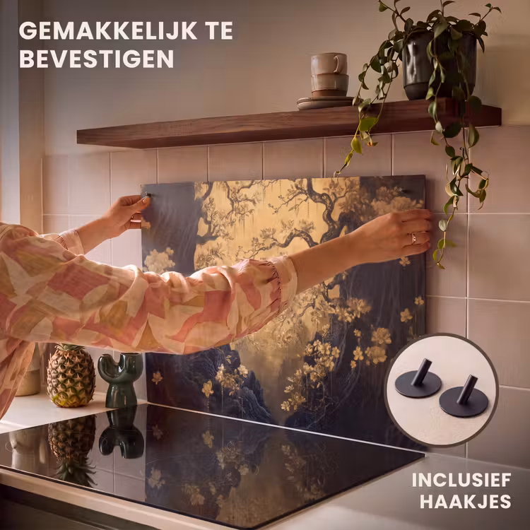 Inductie beschermer en spatscherm (2in1) - Bloemen - Takken - Goud - Sierlijk — 7