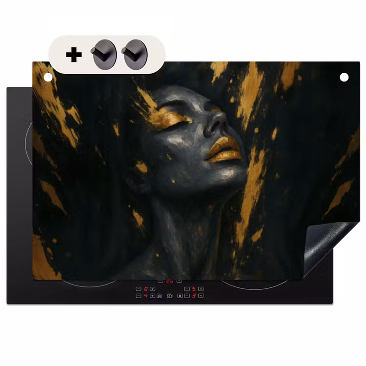 Inductie beschermer en spatscherm (2in1) - Gezicht - Vrouw - Verfspatten - Abstract — 1