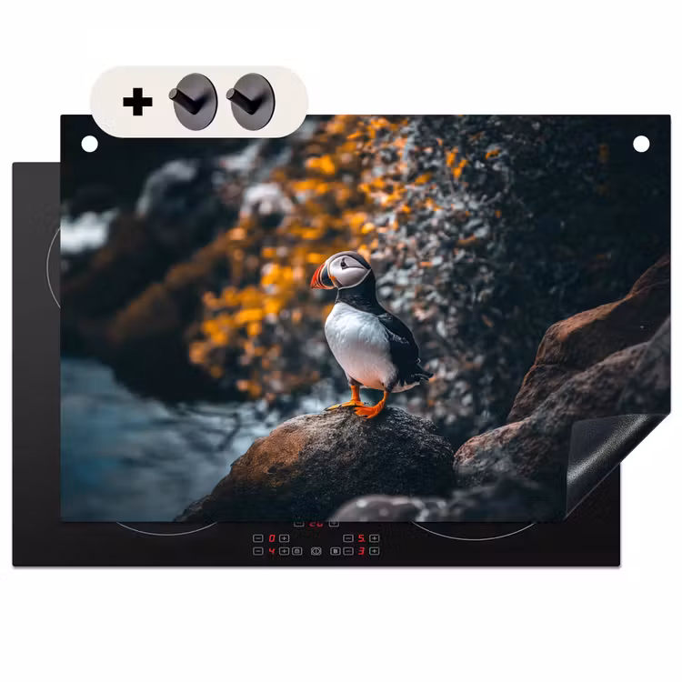 Inductie beschermer en spatscherm (2in1) - Papegaai - Vogel - Rots - Wit — 1
