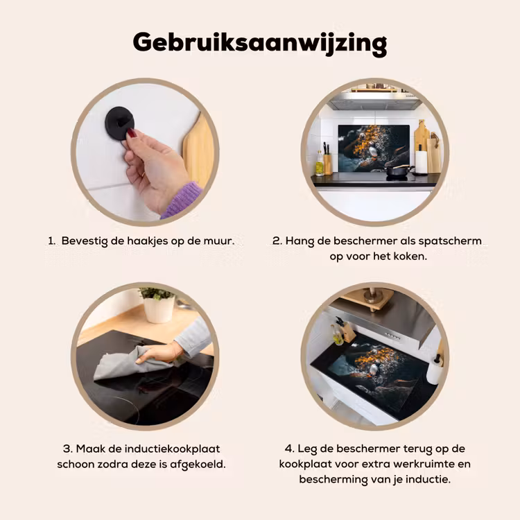 Inductie beschermer en spatscherm (2in1) - Papegaai - Vogel - Rots - Wit — 6