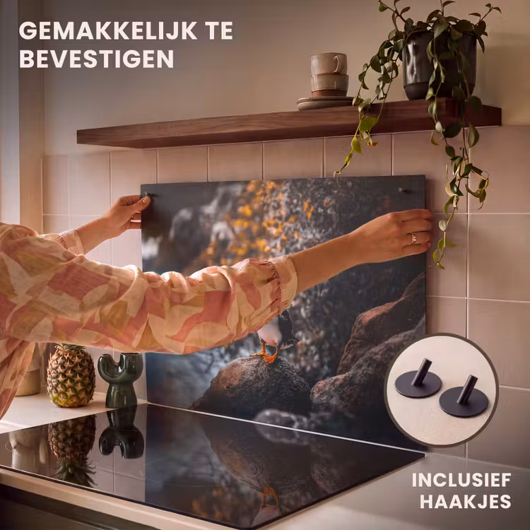 Inductie beschermer en spatscherm (2in1) - Papegaai - Vogel - Rots - Wit — 7