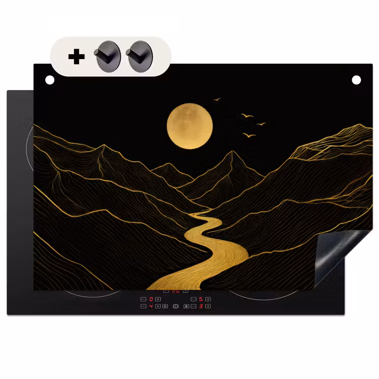 Inductie beschermer en spatscherm (2in1) - Rivier - Goud - Maan - Vogels — 1
