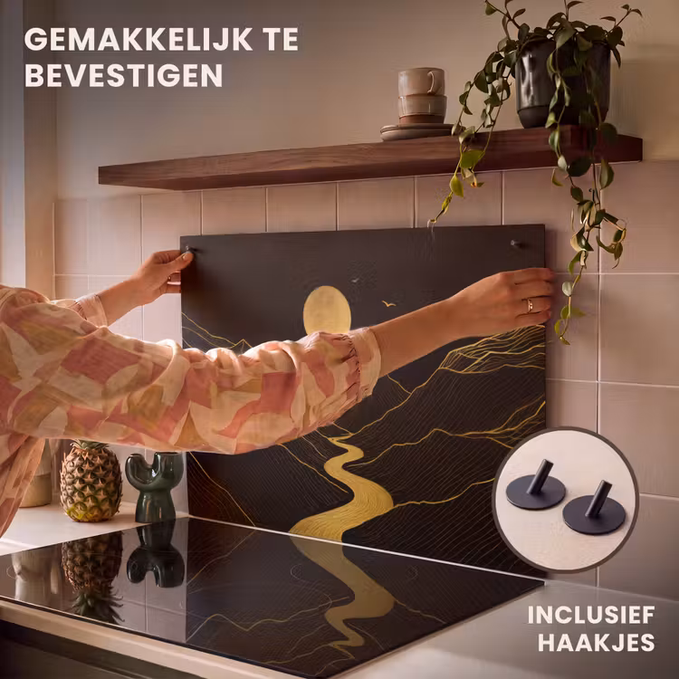 Inductie beschermer en spatscherm (2in1) - Rivier - Goud - Maan - Vogels — 7