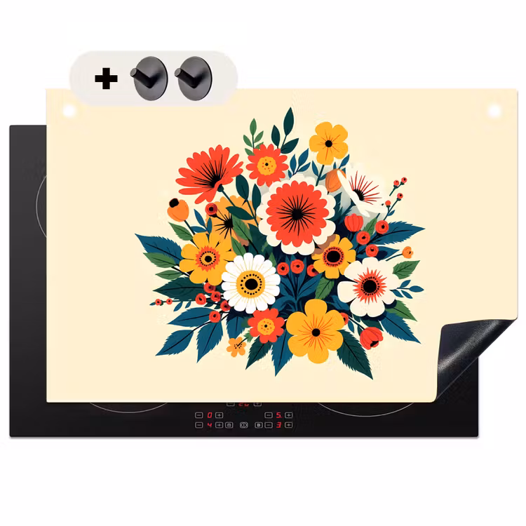 Inductie beschermer en spatscherm (2in1) - Boeket - Bladeren - Illustratie - Kleurrijk — 1