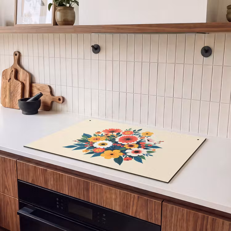 Inductie beschermer en spatscherm (2in1) - Boeket - Bladeren - Illustratie - Kleurrijk — 3