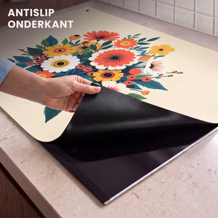 Inductie beschermer en spatscherm (2in1) - Boeket - Bladeren - Illustratie - Kleurrijk — 4