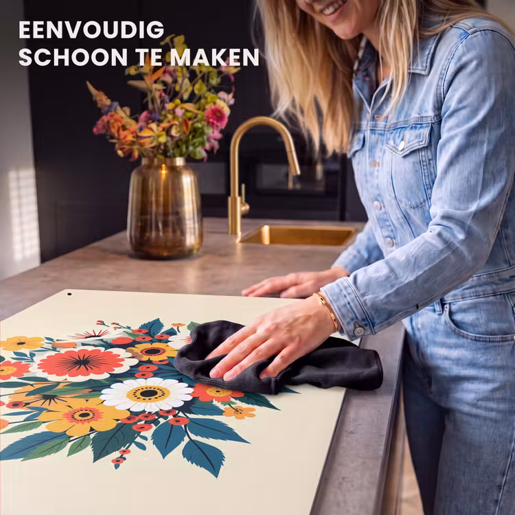 Inductie beschermer en spatscherm (2in1) - Boeket - Bladeren - Illustratie - Kleurrijk — 5