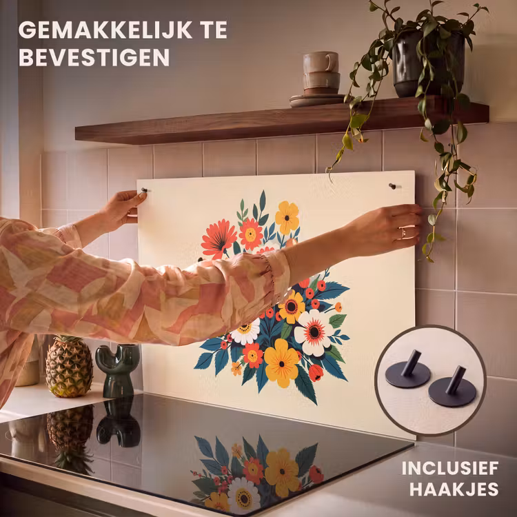 Inductie beschermer en spatscherm (2in1) - Boeket - Bladeren - Illustratie - Kleurrijk — 7