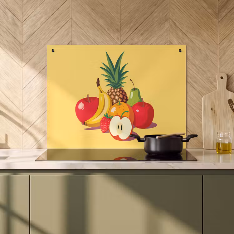 Inductie beschermer en spatscherm (2in1) - Fruit - Illustratie - Kleurrijk — 2