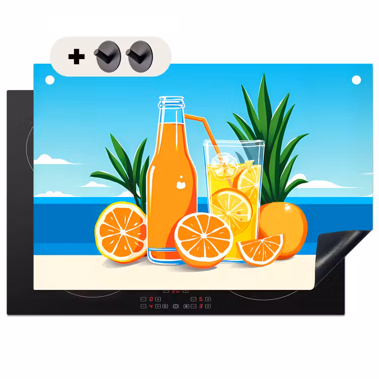 Inductie beschermer en spatscherm (2in1) - Sinaasappels - Ijsblokjes - Zee - Illustratie — 1