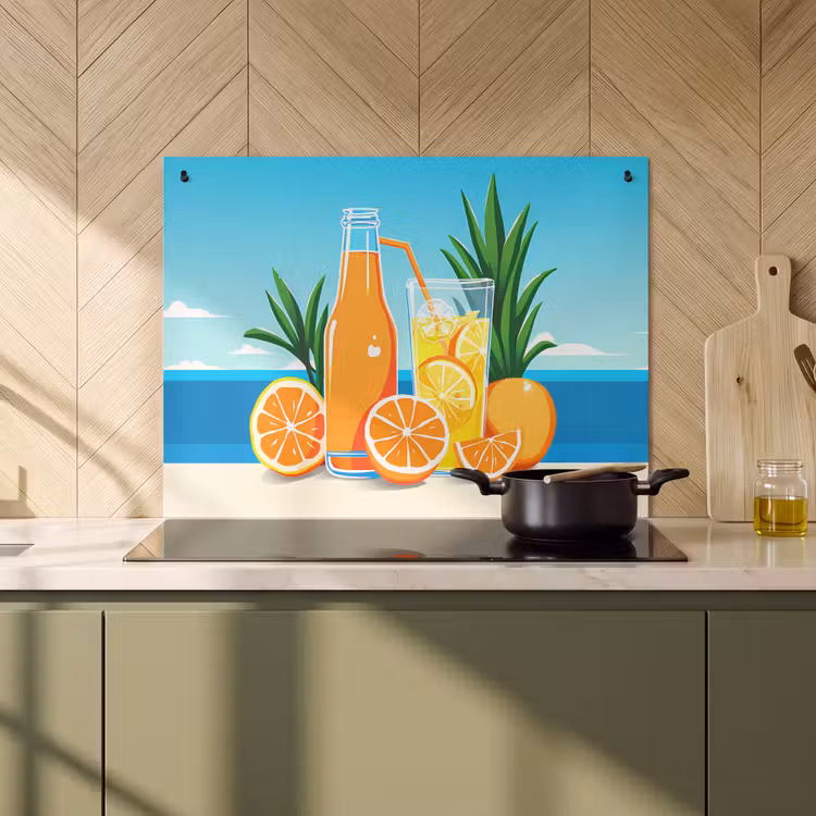 Inductie beschermer en spatscherm (2in1) - Sinaasappels - Ijsblokjes - Zee - Illustratie — 2