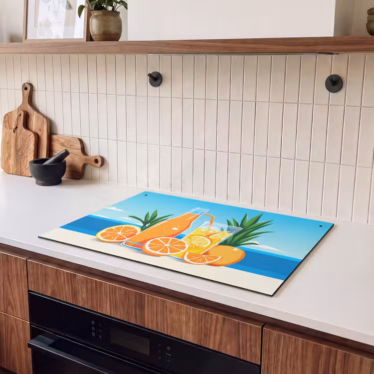 Inductie beschermer en spatscherm (2in1) - Sinaasappels - Ijsblokjes - Zee - Illustratie — 3