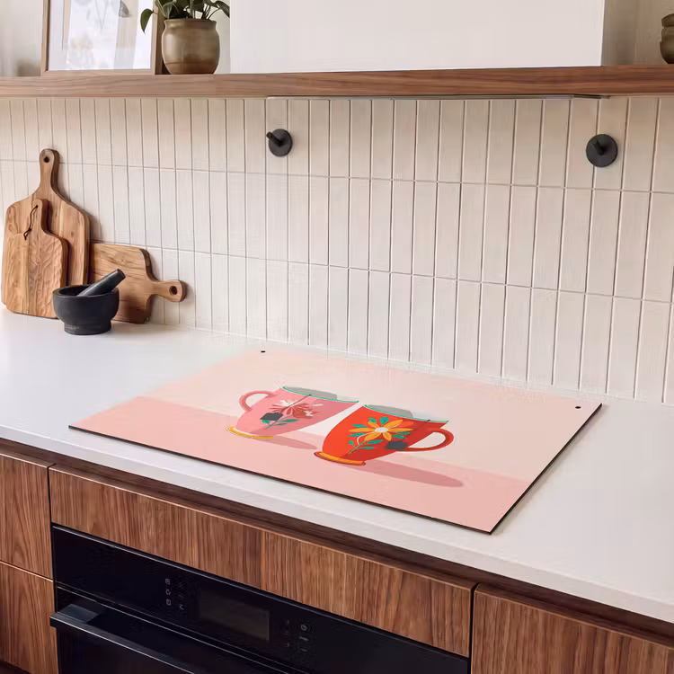 Inductie beschermer en spatscherm (2in1) - Theekopjes - Bloemmotieven - Roze - Theezakjes — 3